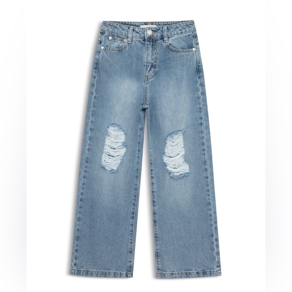 New - Habitual Kids Girls' Destructed Wide Leg Boyfriend Jeans - Big Kid